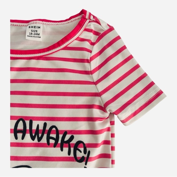 SHEIN Striped Shark Graphic Tee white red Girl 18-24 Months round neck short - Picture 2 of 5